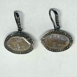 A pair of diamond and druzy geode earrings